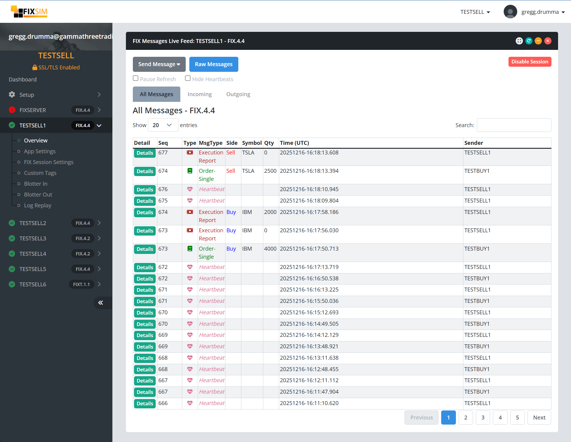 Message live feed view.